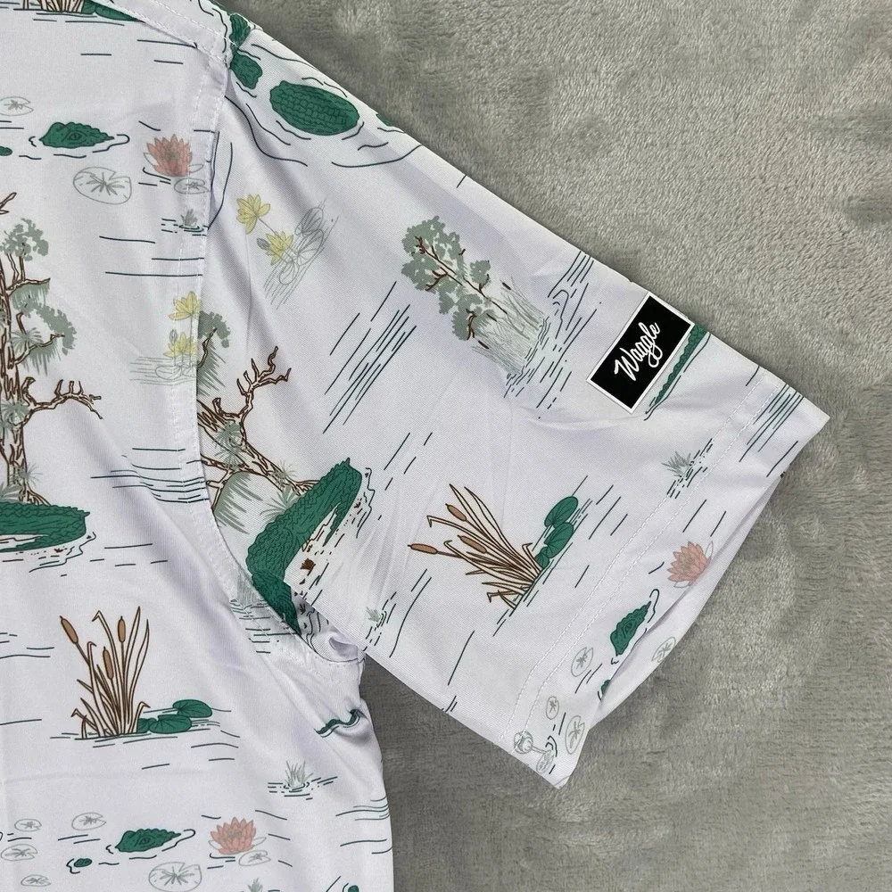 Waggle Golf Shirt Mens Medium Polo Performance Alligator Water Hazard AOP NWT - Picture 9 of 13